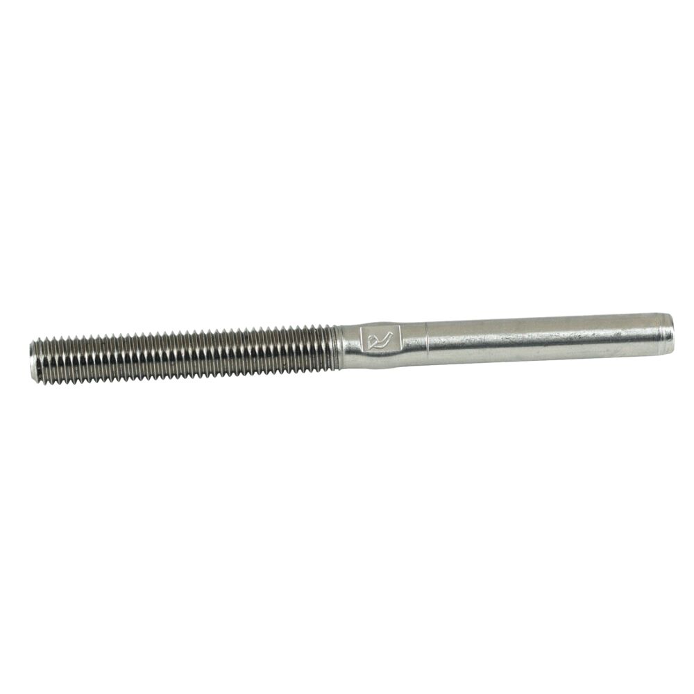 Stainless steel threaded terminals, used to put tension on a wire.