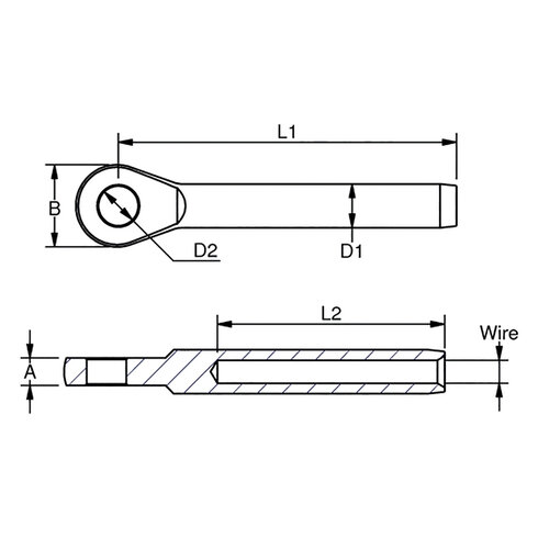 Stainless steel AISI 316 eye terminal measurements