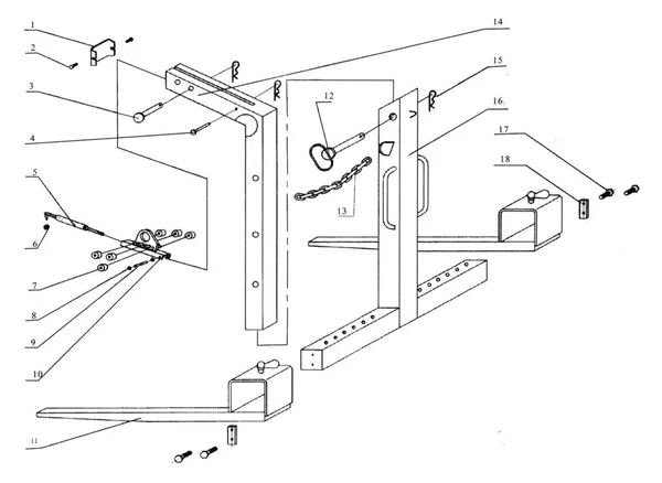 Self-balancing crane forks NOH1500S assembly blueprint
