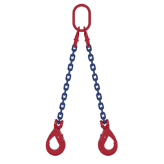 Two leg chain sling with Master Link assembly MC2 - integrated connector with a shortening hook Two leg chain sling with MC2 masterlink and SLC safety hook