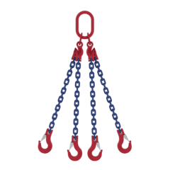 Four leg chain sling with Master Link assembly MC4 - integrated connector with a shortening hook Four leg chain sling with MC4 masterlink and SHC latch hook