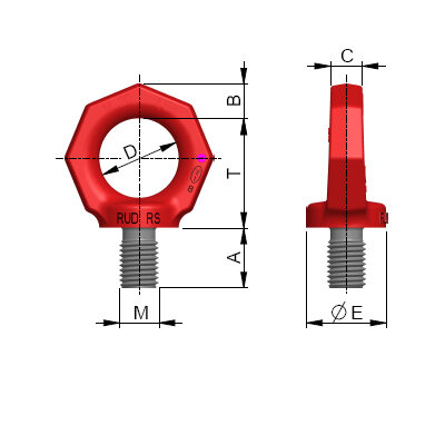 The RUD RS-M lifting eye bolt measurements.