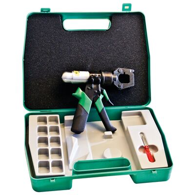 Manual ergonomically designed, lightweight hydraulic tool for one handed crimping.